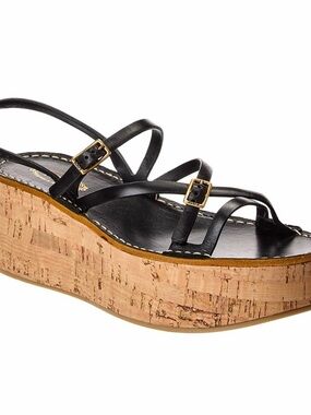 Tod's Black Leather Strappy Cork Platform Sandal